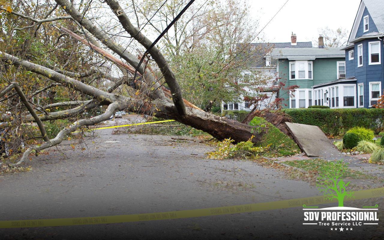 Fallen tree being removed during emergency tree service in Huntsville