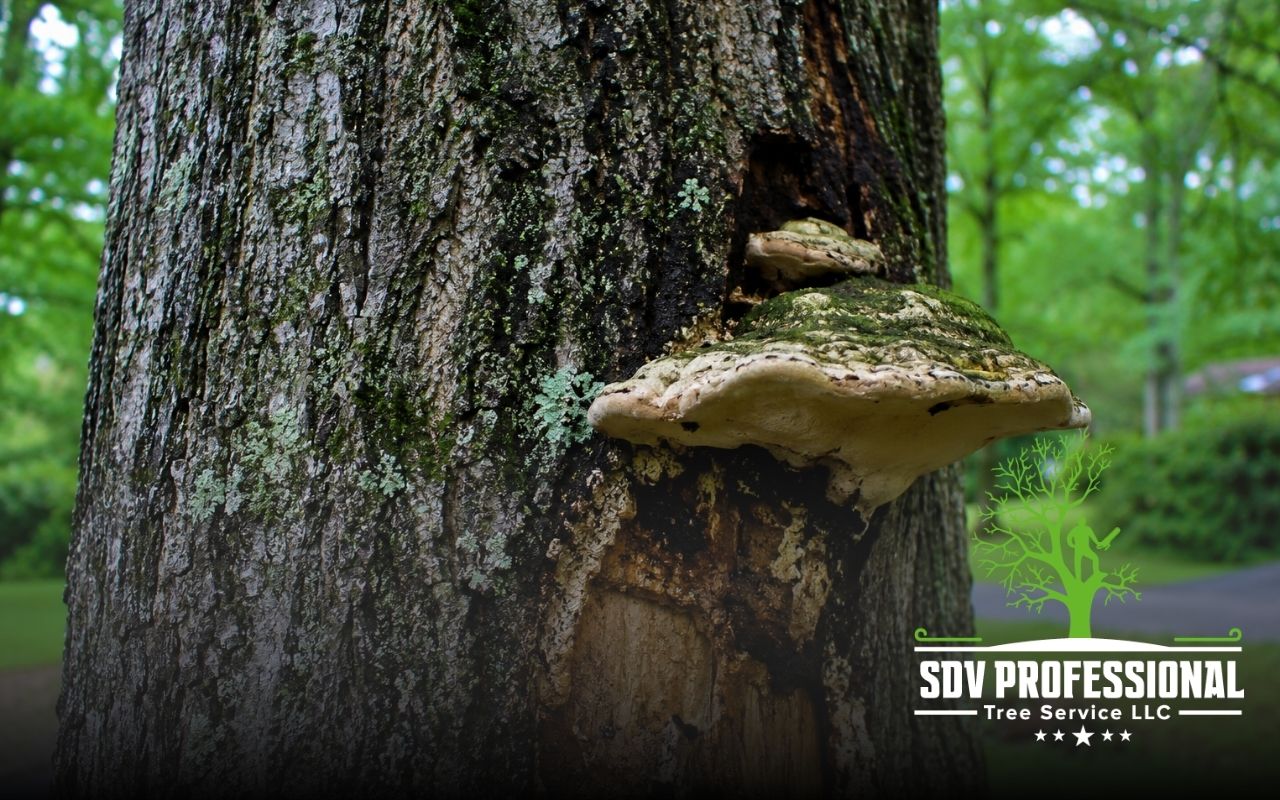 Signs of tree fungus on bark in Alabama yard