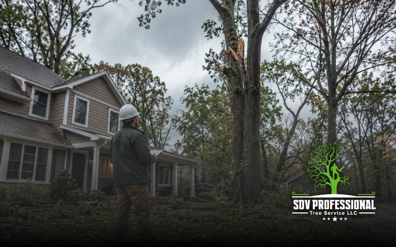Fall storm tree inspection around a residential property
