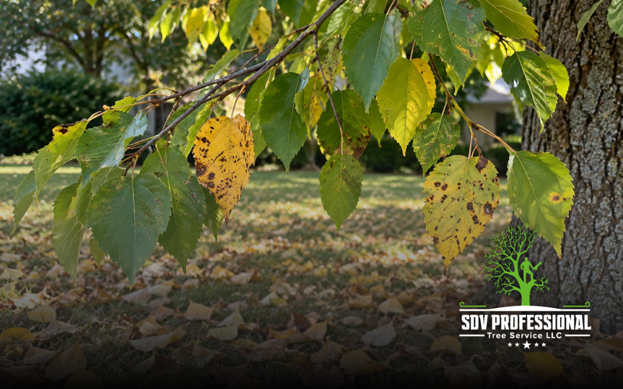 Leaf drop vs tree disease signs on tree leaves