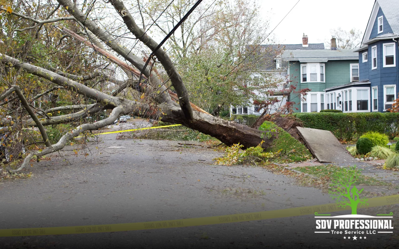 Fallen tree being removed during emergency tree service in Huntsville