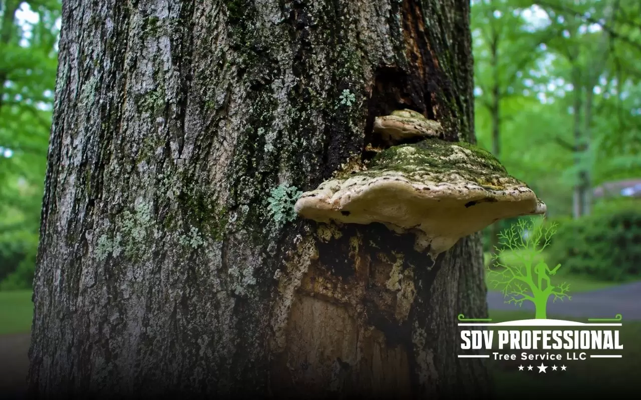 Signs of tree fungus on bark in Alabama yard