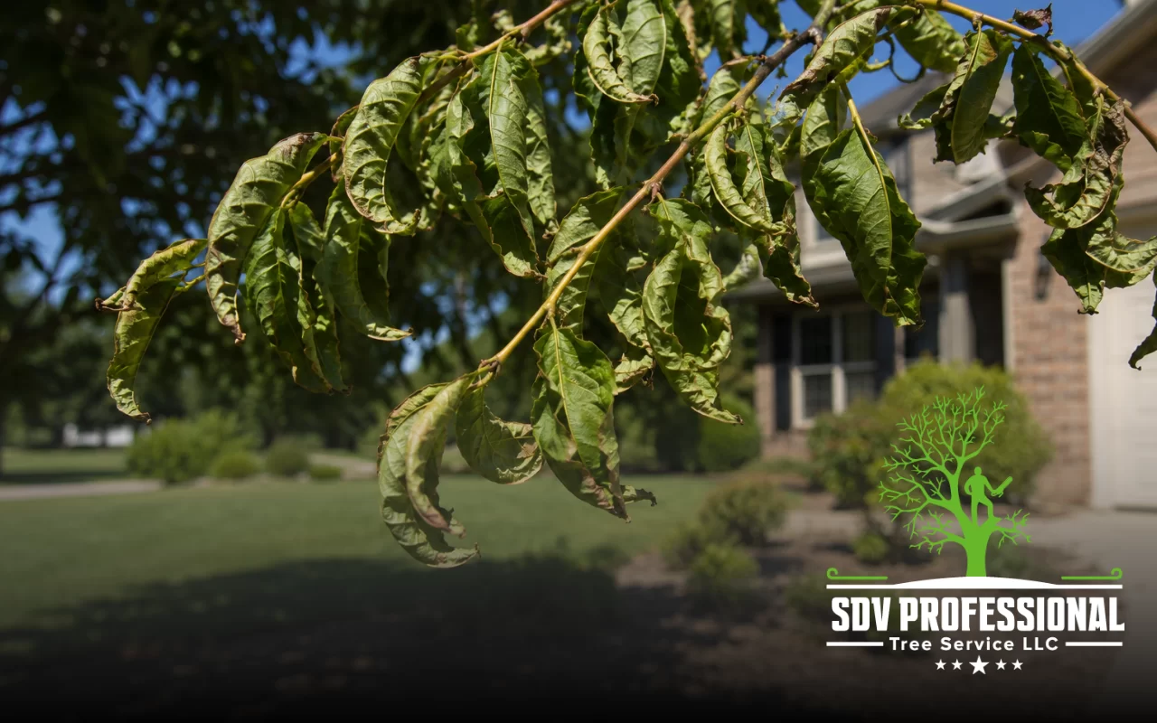 Tree leaves curling in summer due to heat stress